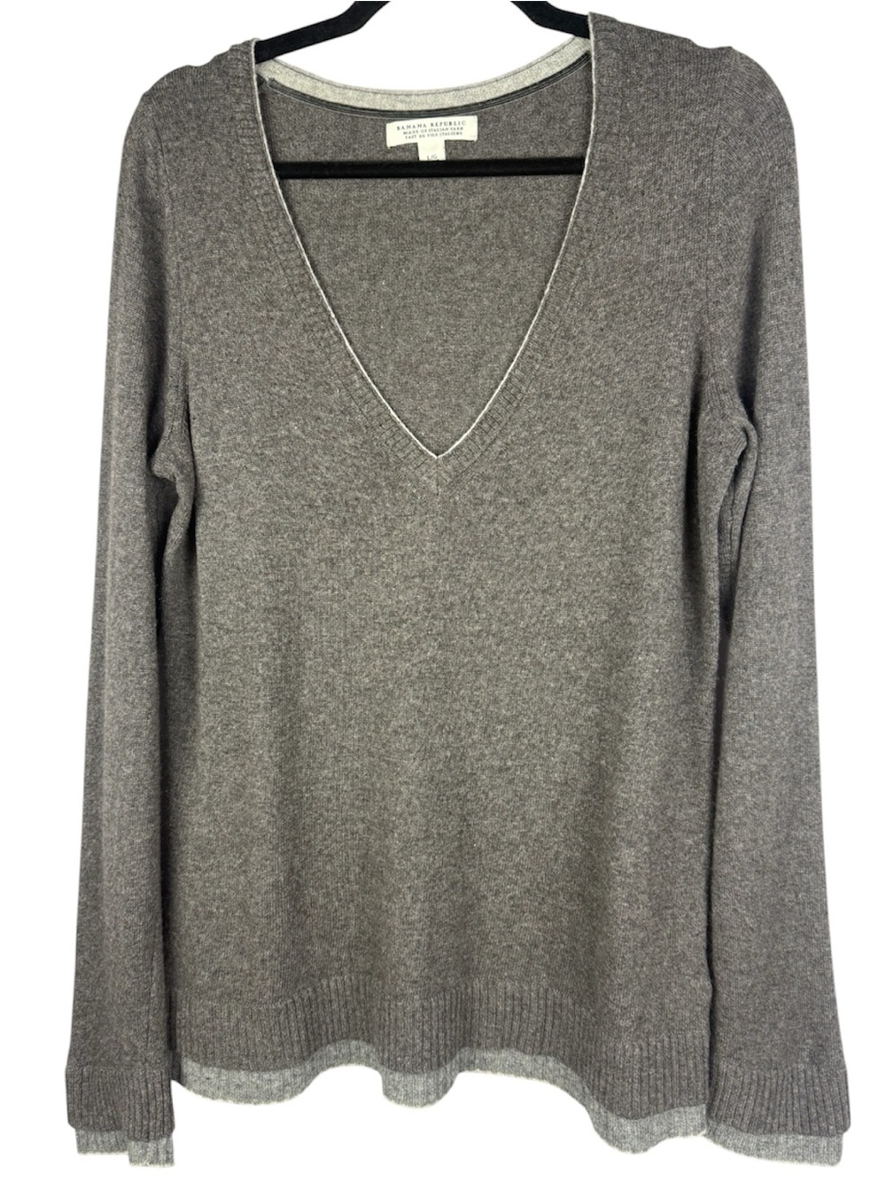 Banana Republic Italian Yarn Wool Cashmere Blend V-Neck Sweater Gray L